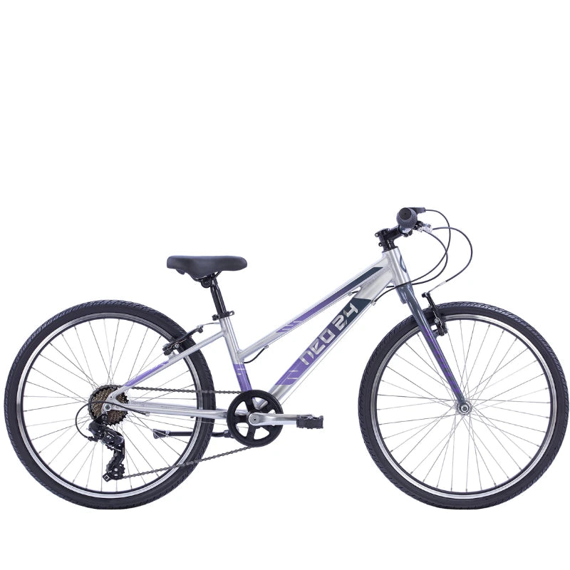 Apollo NEO 24 7 Speed Kids Bikes Brushed Alloy Charcoal Lavender Fade bikes
