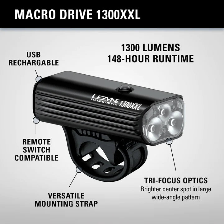 Lezyne Macro Drive 1300XXL - 1300 Lumens - Front Light - bikes.com.au