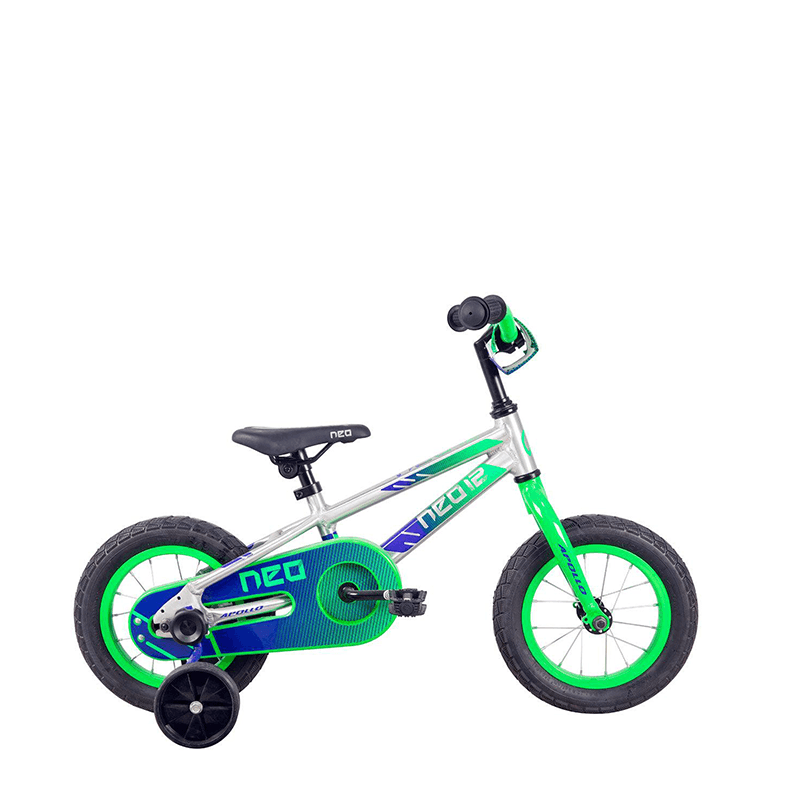 Apollo Neo+ 12" Kids Bikes - Brushed Alloy / Neon Green / Navy Blue Fade - bikes.com.au