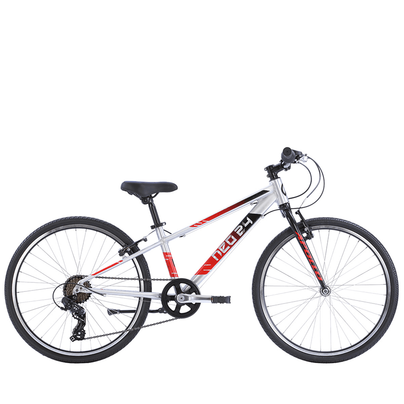 Apollo NEO 24 7 Speed Kids Bikes Brushed Alloy Black Red Fade bikes