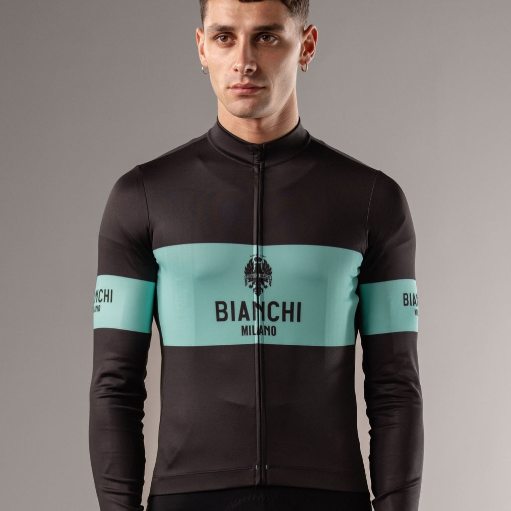 Bianchi Remastered Thermo Men's Jersey - Black Celeste - Bikes.com.au