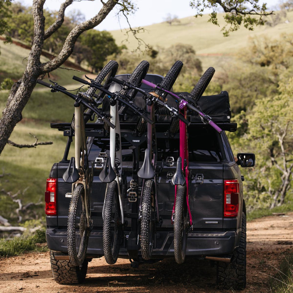 Thule ReVert 4-Bike Vertical Hitch Car Bike Rack Lifestyle in use