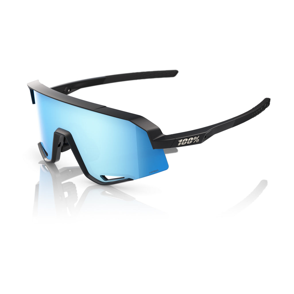 100% SLENDALE Cycling Sunglasses - Matte Black - HiPER Blue Mirror - Bikes.com.au