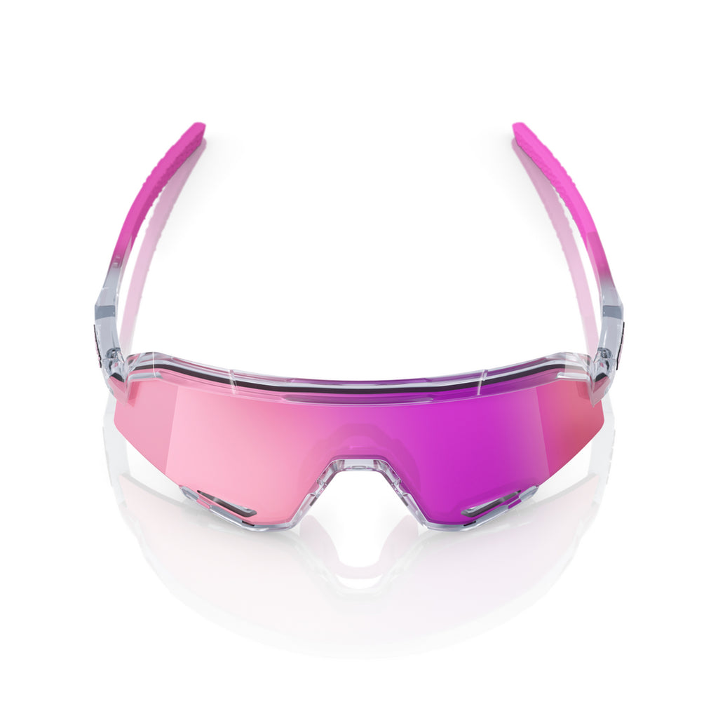 100% SLENDALE Cycling Sunglasses - Polished Translucent Grey - Purple Mirror Top Down - Bikes.com.au