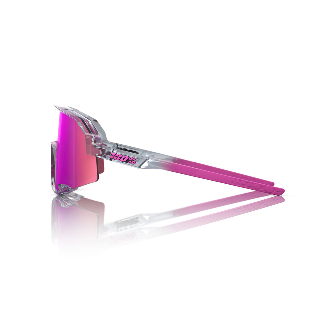 100% SLENDALE Cycling Sunglasses - Polished Translucent Grey - Purple Mirror Side - Bikes.com.au