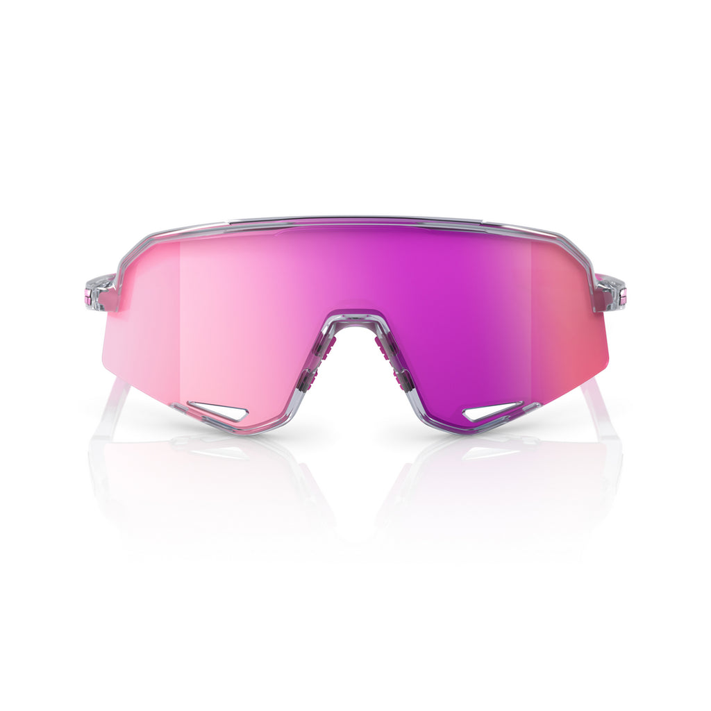 100% SLENDALE Cycling Sunglasses - Polished Translucent Grey - Purple Mirror Lenses - Bikes.com.au