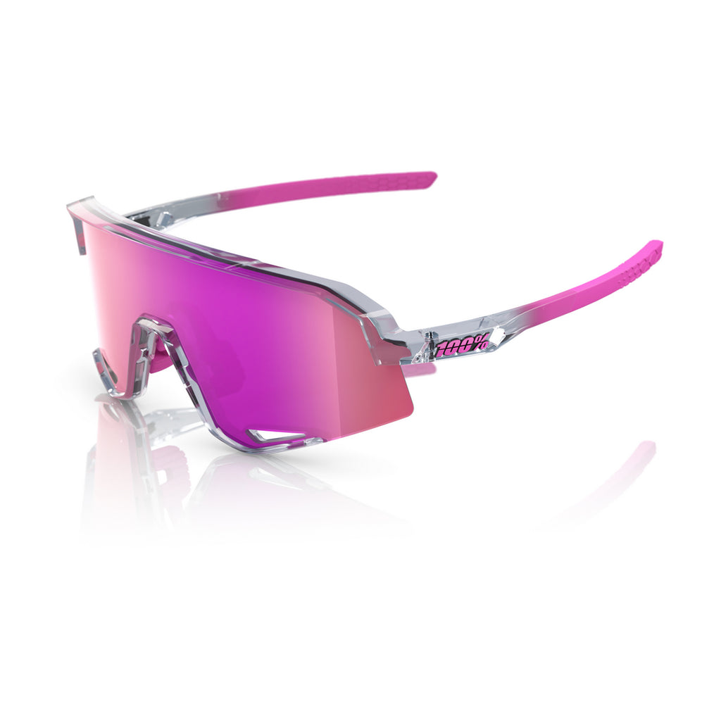 100% SLENDALE Cycling Sunglasses - Polished Translucent Grey - Purple Mirror - Bikes.com.au