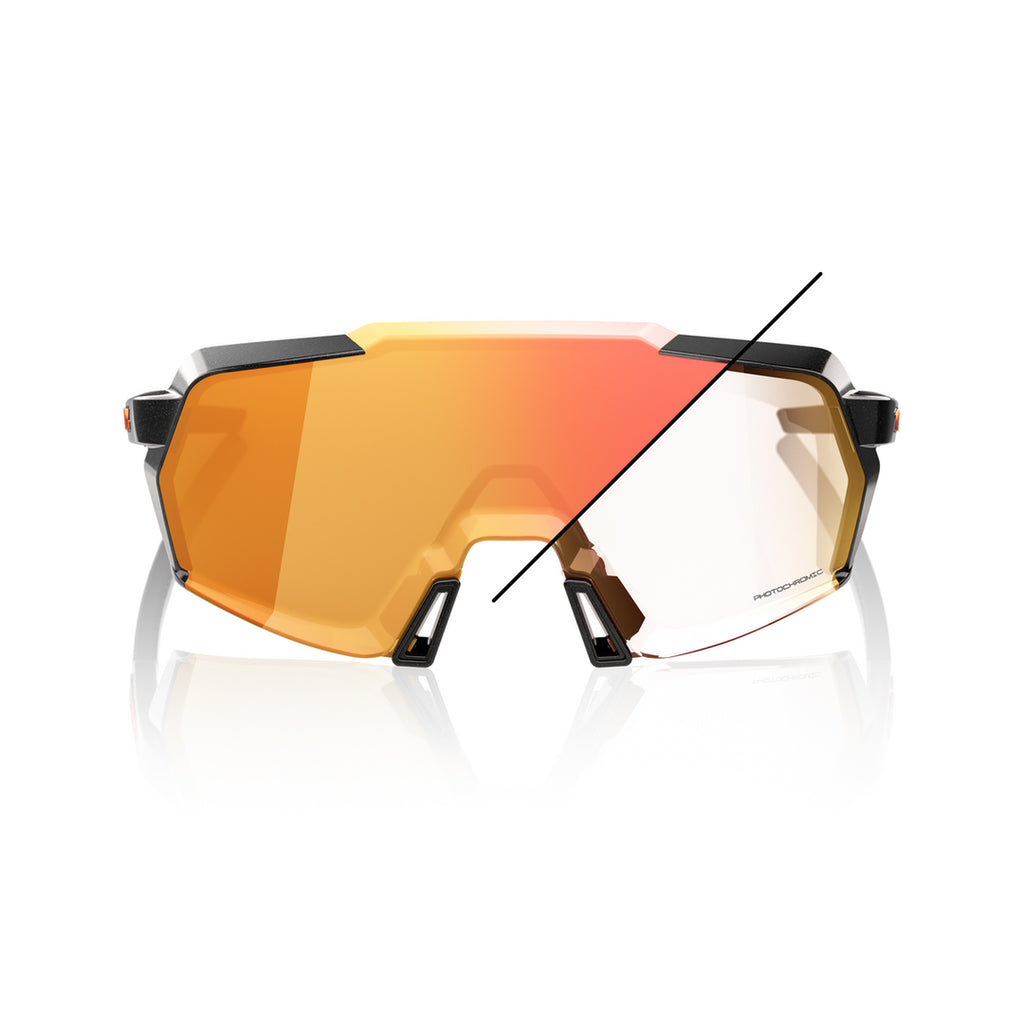 100% KORBIN Cycling Sunglasses - Gloss Metallic Black - Orange Flash Mirror Photochromic Front - Bikes.com.au