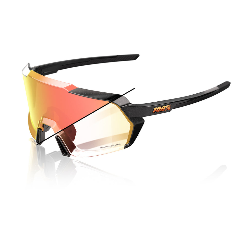 100% KORBIN Cycling Sunglasses - Gloss Metallic Black - Orange Flash Mirror Photochromic - Bikes.com.au