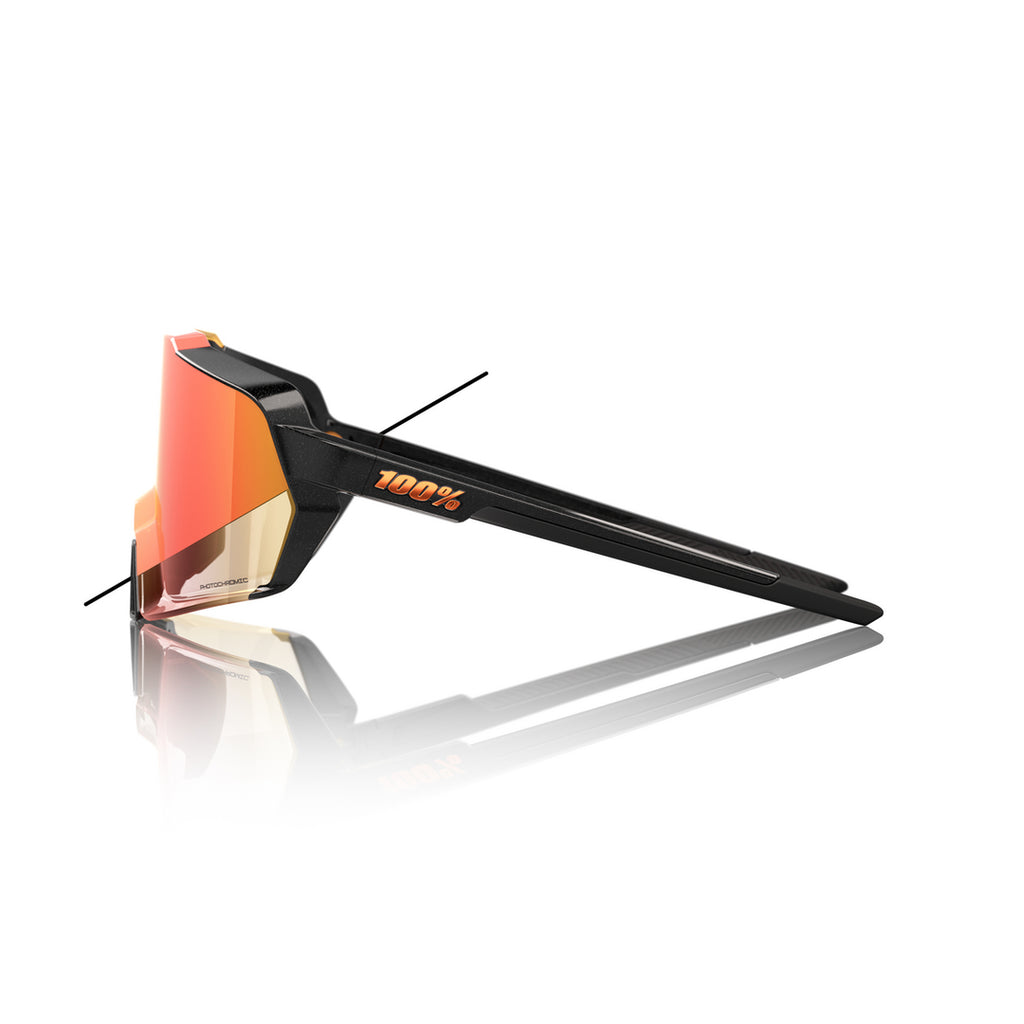 100% KORBIN Cycling Sunglasses - Gloss Metallic Black - Orange Flash Mirror Photochromic Side - Bikes.com.au