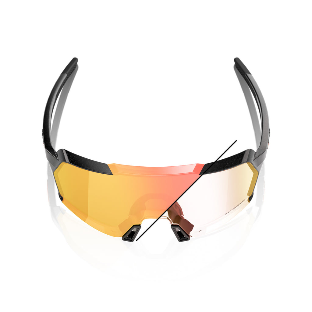 100% KORBIN Cycling Sunglasses - Gloss Metallic Black - Orange Flash Mirror Photochromic Top - Bikes.com.au