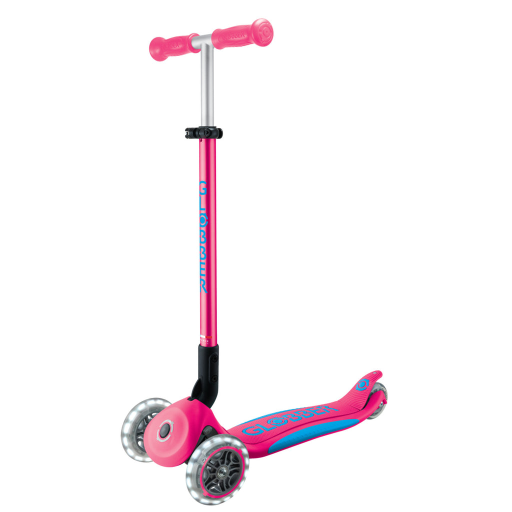 Globber Primo Foldable Plus Lights 3 Wheel Scooter - Fuchsia