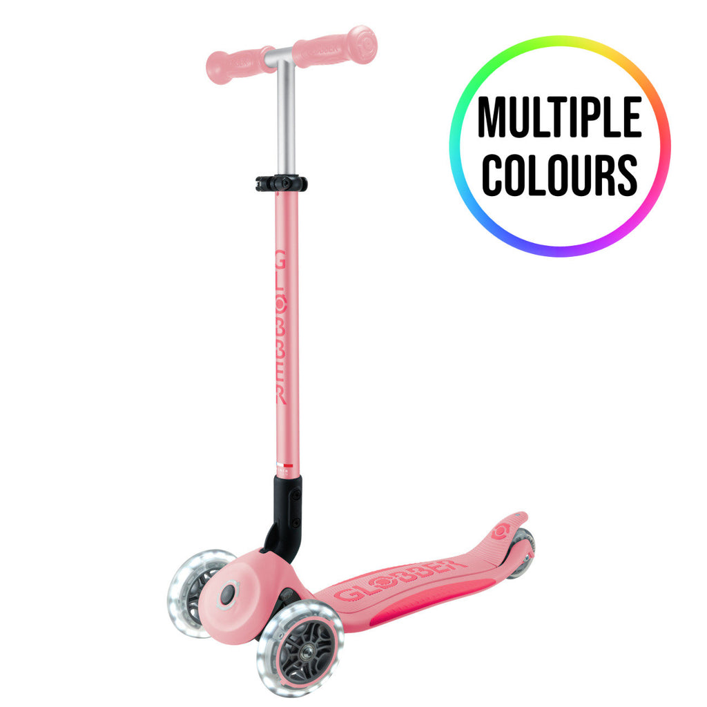 Globber Primo Foldable Plus Lights 3 Wheel Scooter - Pastel Pink