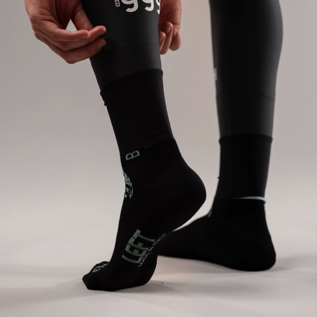 Bianchi Milano Winter Insulated Unisex Cycling Sock - Black Celeste - Bikes.com.au