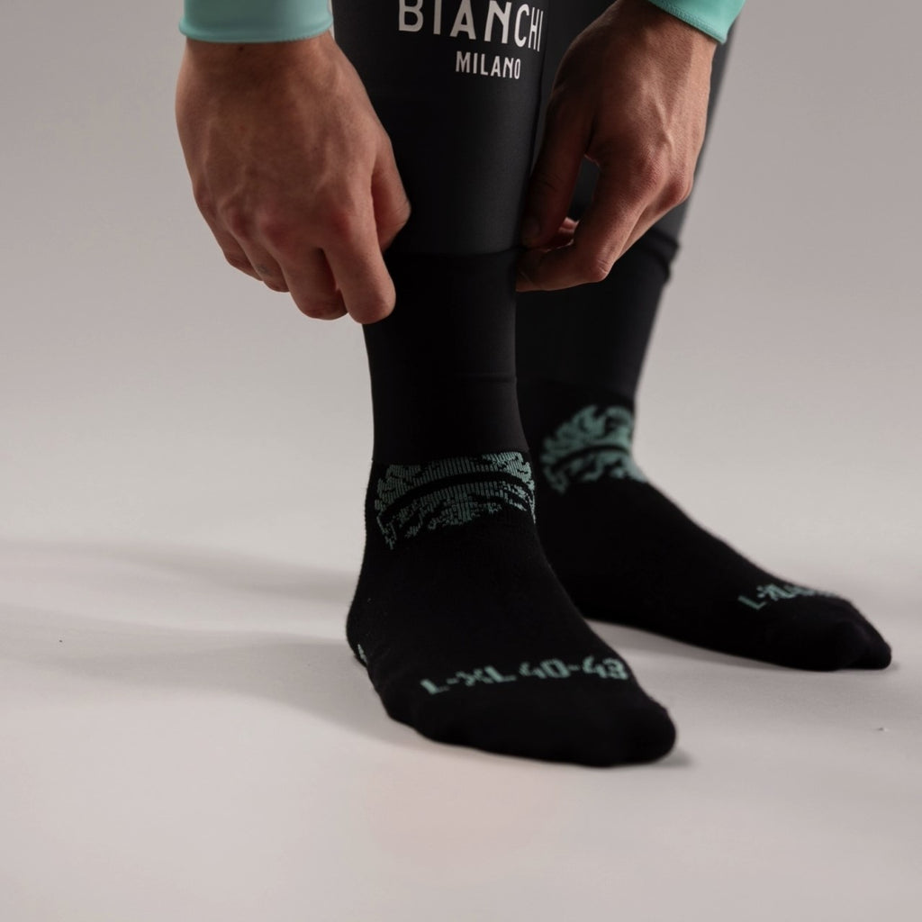 Bianchi Milano Winter Insulated Unisex Cycling Sock - Black Celeste - Bikes.com.au