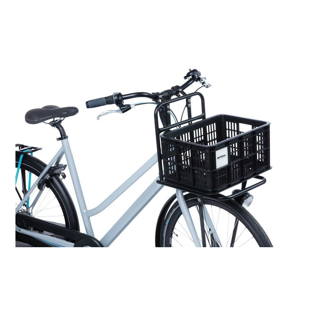 Basil Bicycle Crate MIK Small (17.5L) Black On front rack side top angle