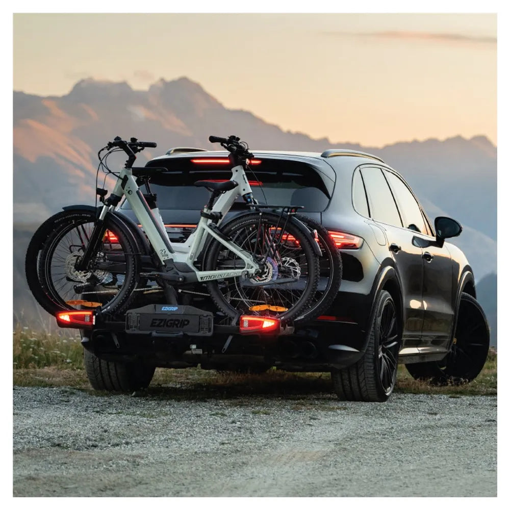 EziGrip E-Volve Electric Bike Platform Rack - Tow Ball bikes mounted while driving