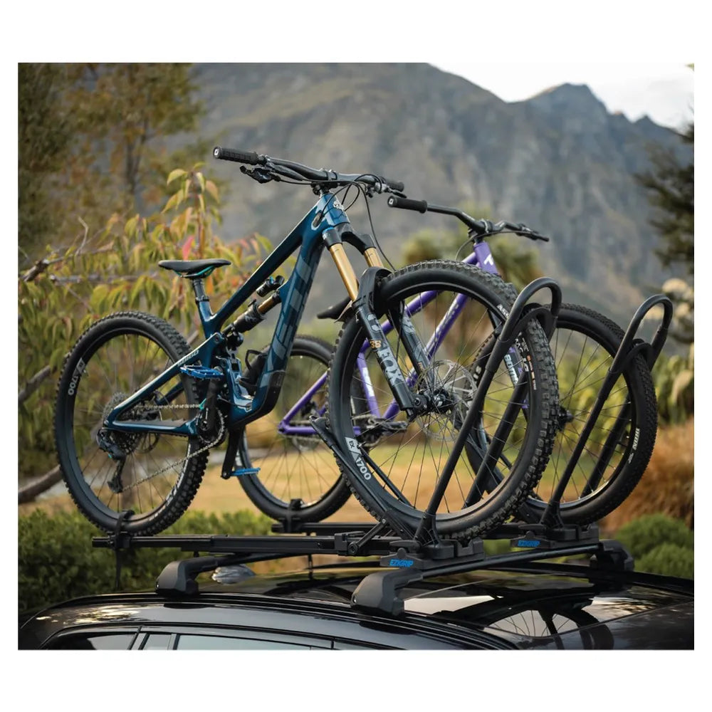 EziGrip Uplift 1 Bike Roof Rack bikes mounted close up
