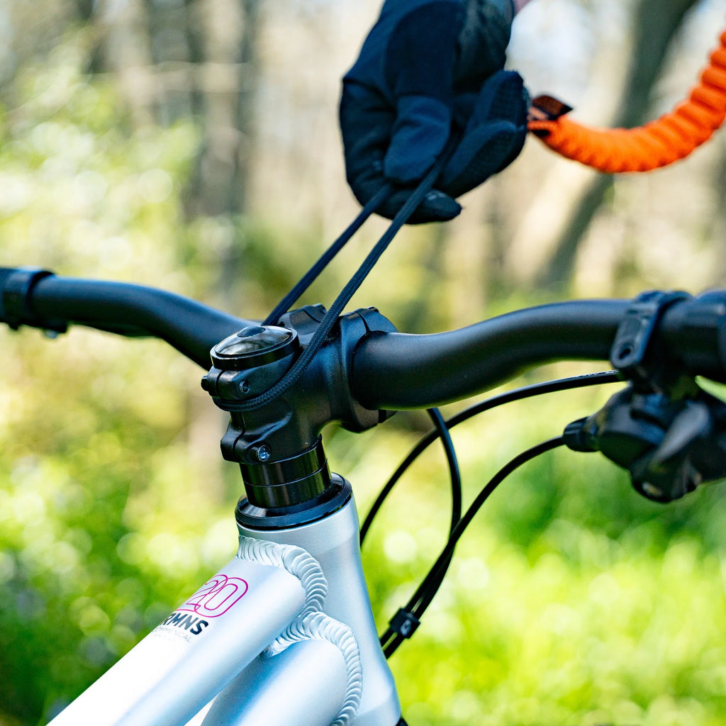 Kids Ride Shotgun MTB Tow Rope - Orange Looped over headset