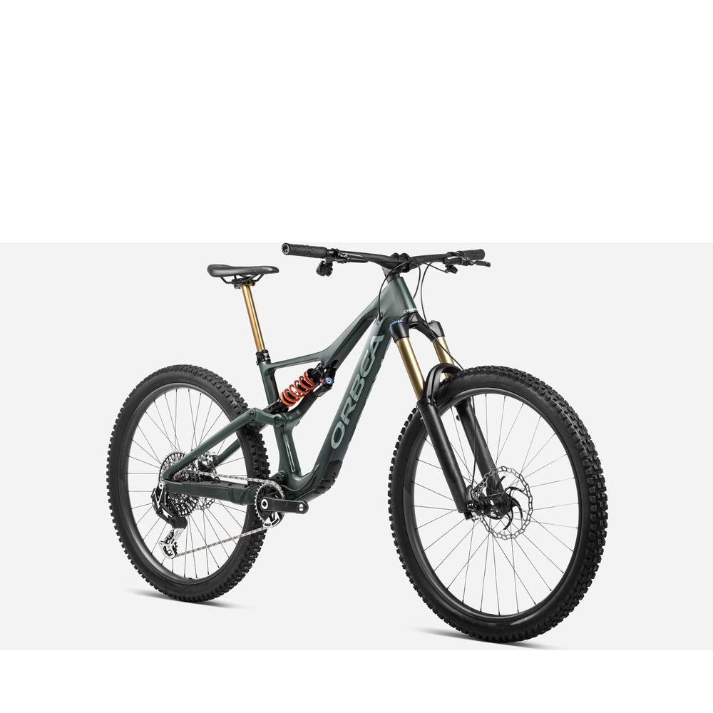 Orbea Rallon M11 AXS Dual Suspension Mountain Bike - Forest Green/Blue Stone Front Angled