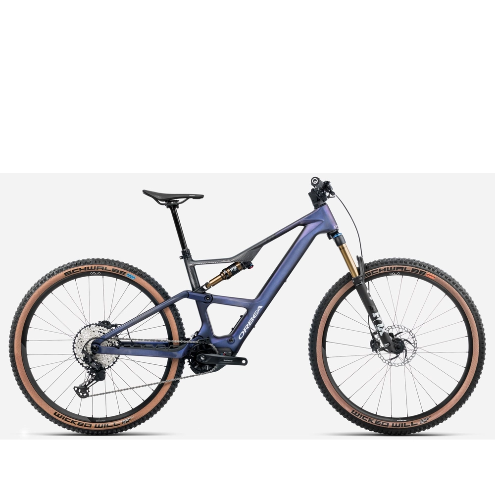 Orbea Rise SL M10 Dual Suspension Electric Bike - Tanzanite Carbon View - Carbon Raw 2025