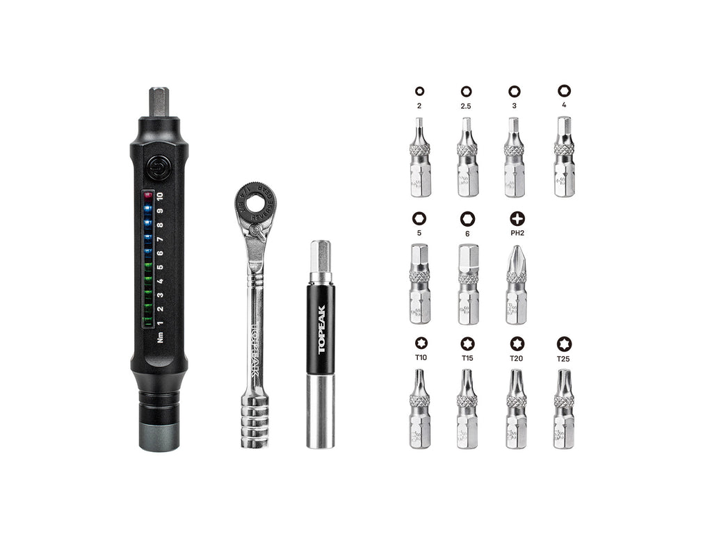 Topeak E-Torqbar 1-10NM Torque Wrench Set Contents