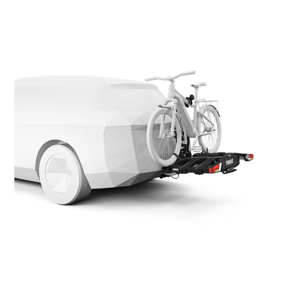 Thule EasyFold XT 3 Bike Car Bike Rack - Tow Ball mount graphic of rack attached to car with bike mounted