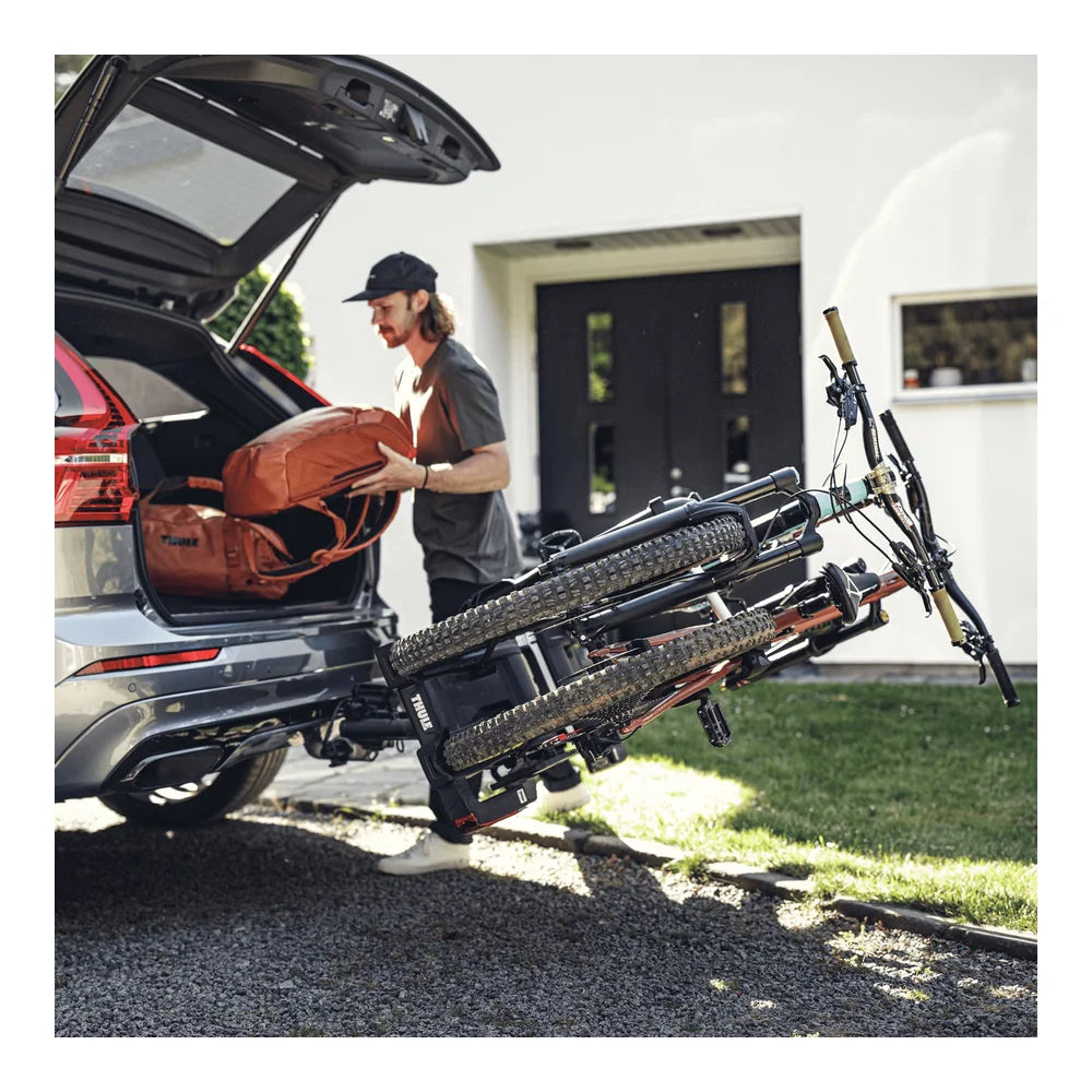 Thule EasyFold XT 3 Bike Car Bike Rack - Tow Ball mount tilted for boot access