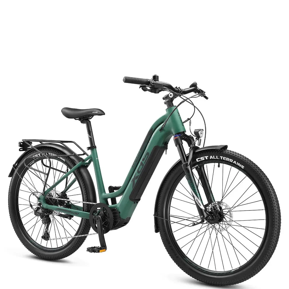 XDS Advance 600 Step Through Electric Mountain Bike - Forest Green oblique front