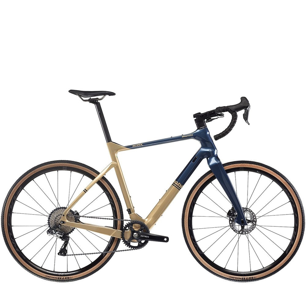 Bianchi Arcadex Gravel Bike GRX 815 Di2 - Gold Storm/Blue Note - Bikes.com.au