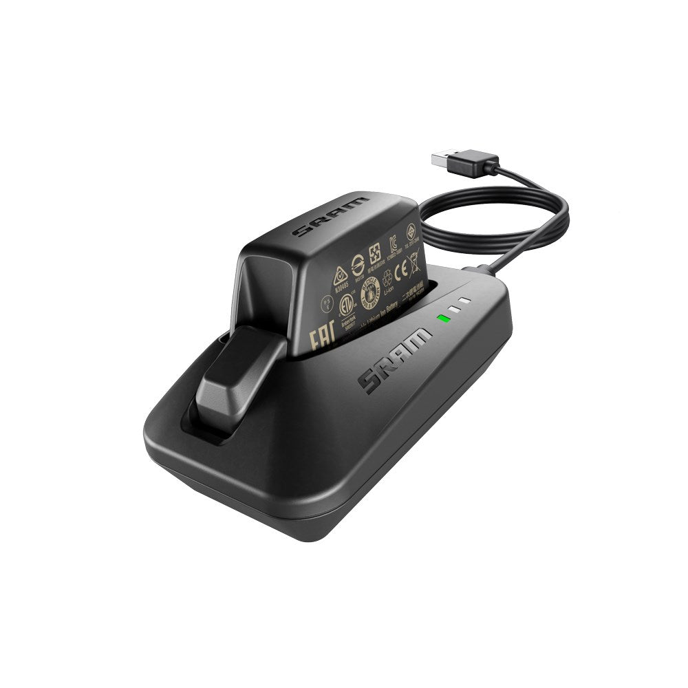 SRAM eTap AXS Battery Charger with battery placed