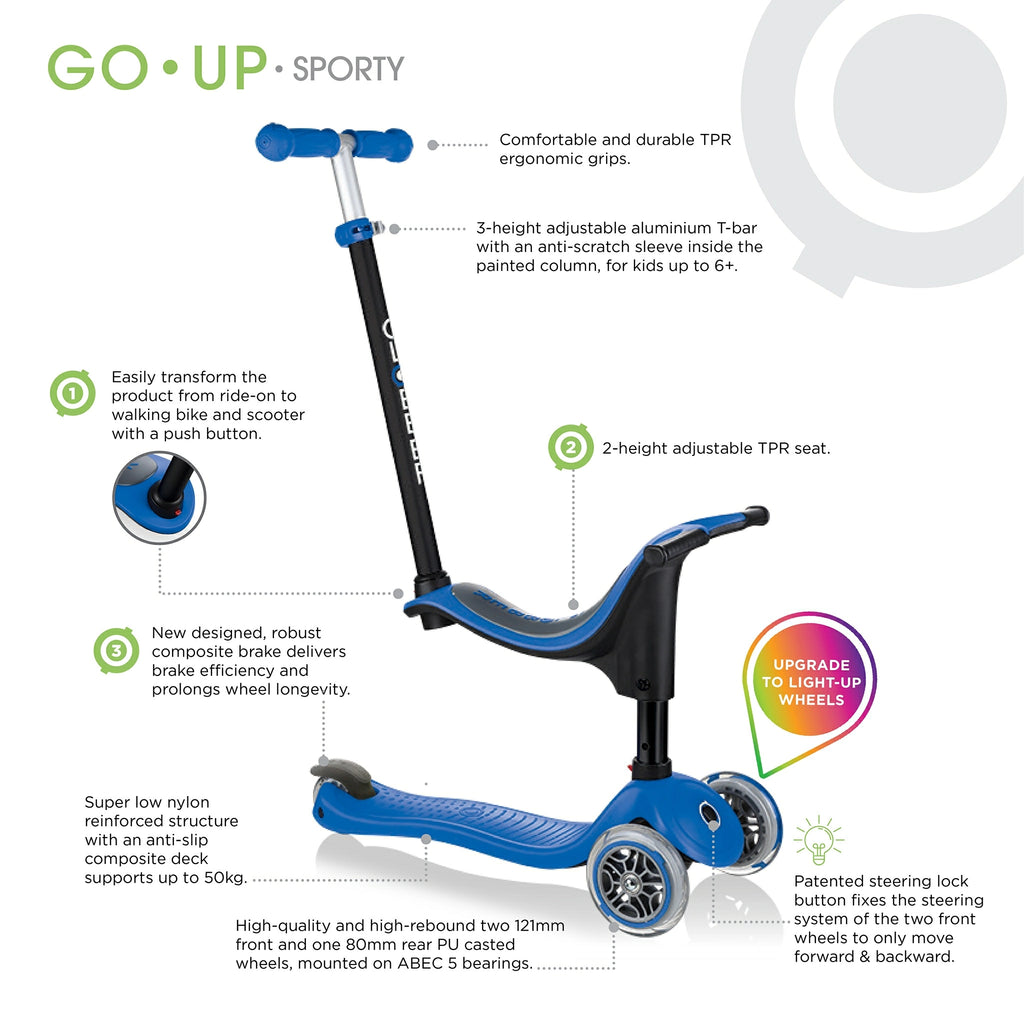 Globber GO Up Sporty Lights - 3 Wheel Scooter For Toddler - Pale Blue - bikes.com.au