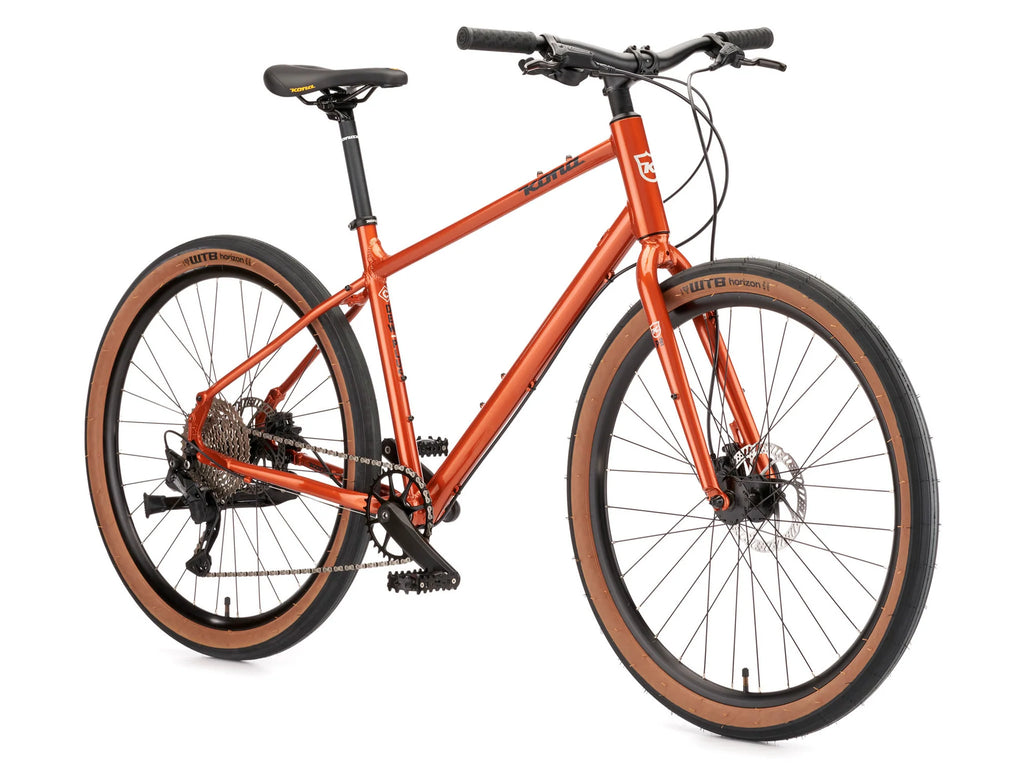 Kona Dew Plus Flat Bar Road Bike - Orange Rust Angled Front