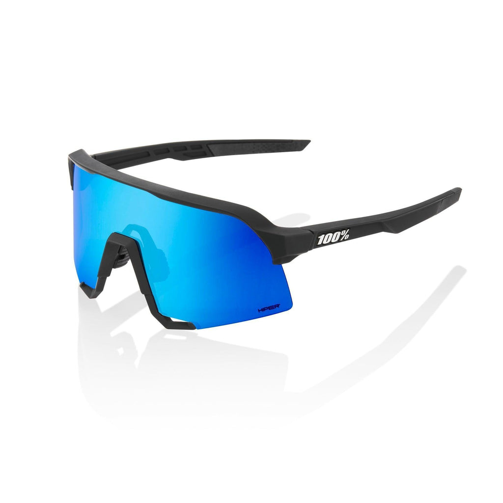 100% S3 Sunglasses - Matte Black - HiPER Blue Multilayer Mirror Lens - bikes.com.au
