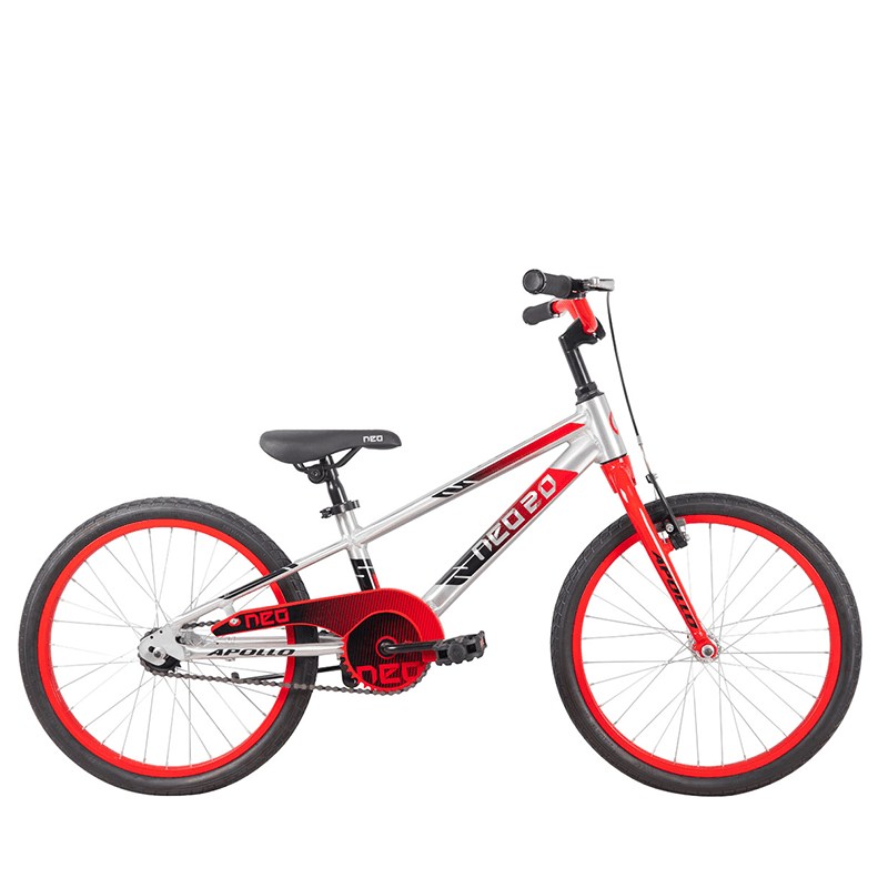 Apollo Neo+ 20" Kids Bikes - Brushed Alloy / Red / Black Fade - bikes.com.au