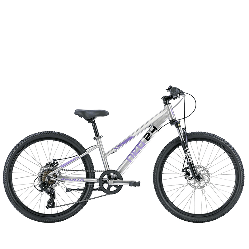 Apollo NEO Disc+ 24 7s Kids Bikes - Brushed Alloy / Lavender / Black - bikes.com.au