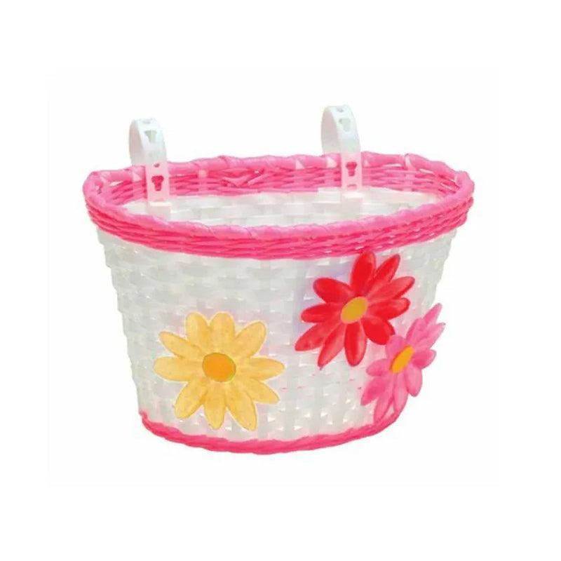 Bikes Up Kids Front Basket with Flowers - White / Pink - bikes.com.au