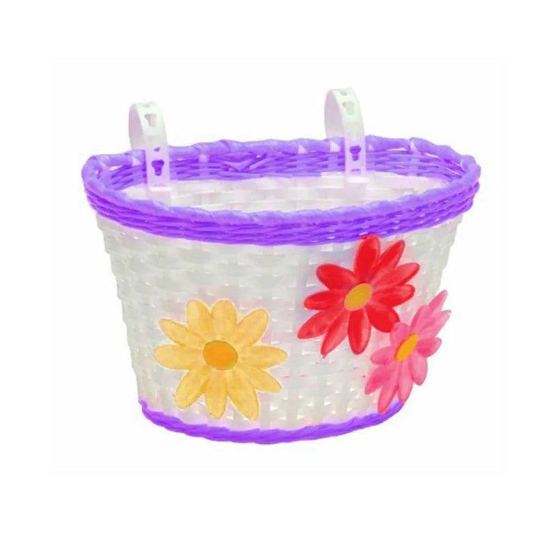 Bikes Up Kids Front Basket with Flowers - White / Purple - bikes.com.au