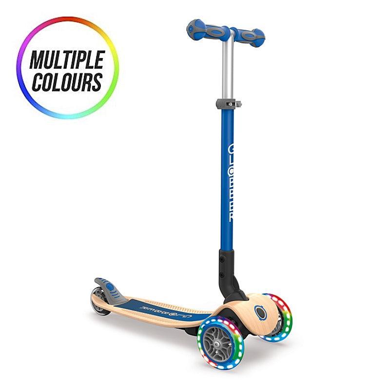 Globber Primo Foldable Wood 3 Wheel Scooter with Lights - bikes.com.au